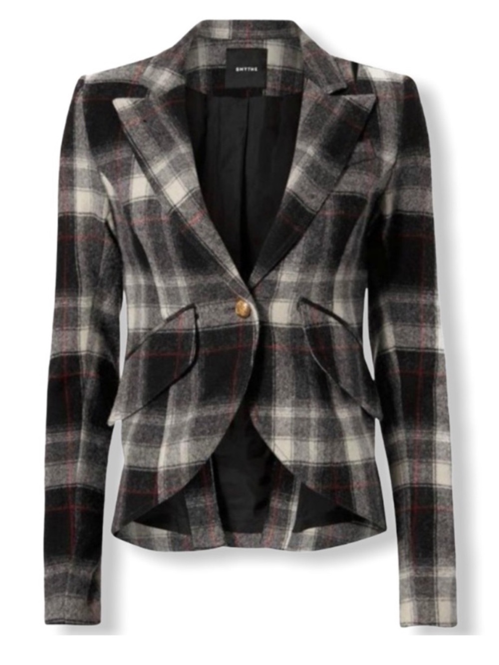 Smythe Wool Plaid Leather Elbow Patch Hunting Blazer Gray Red Size 4